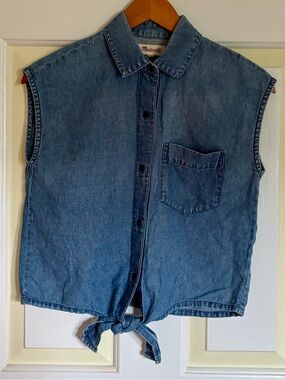 Madewell Chambray Cropped Button Tie Tank XS